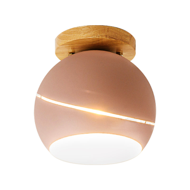 Green/Pink/Gray Spherical Flush Mount Light Fixture Contemporary Metal 1 Head Indoor Ceiling Mounted Light