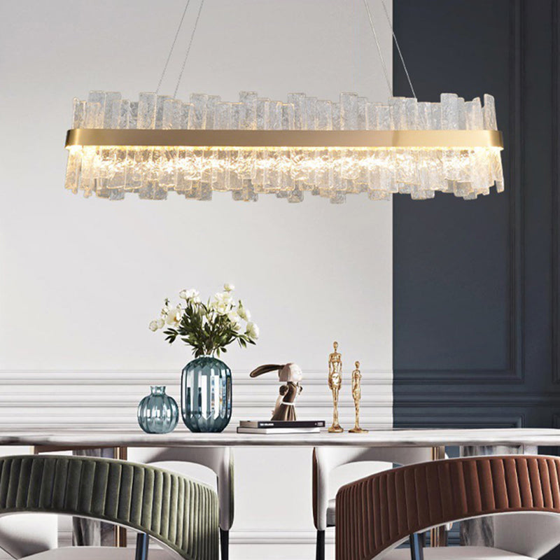 1 Light Rectangle Island Lights Modern Pendant Light Crystal Island Lighting Fixtures in Gold