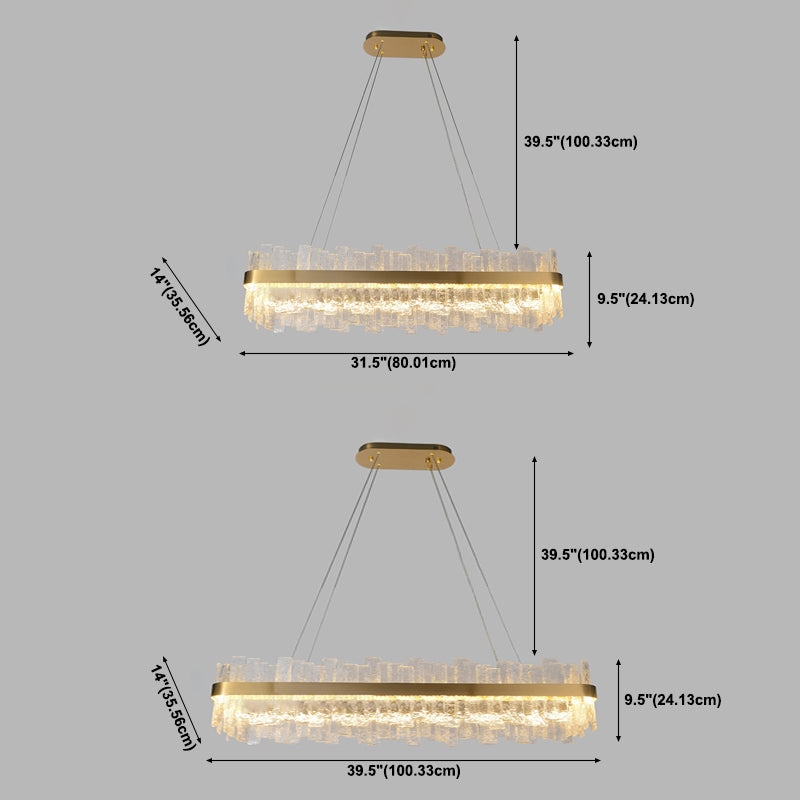 1 Light Rectangle Island Lights Modern Pendant Light Crystal Island Lighting Fixtures in Gold