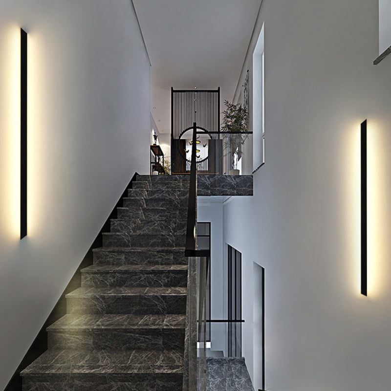 Modern Style Simple Long Line Shade Wall Sconce Metal 1 Light Sconces in Black for Outdoor