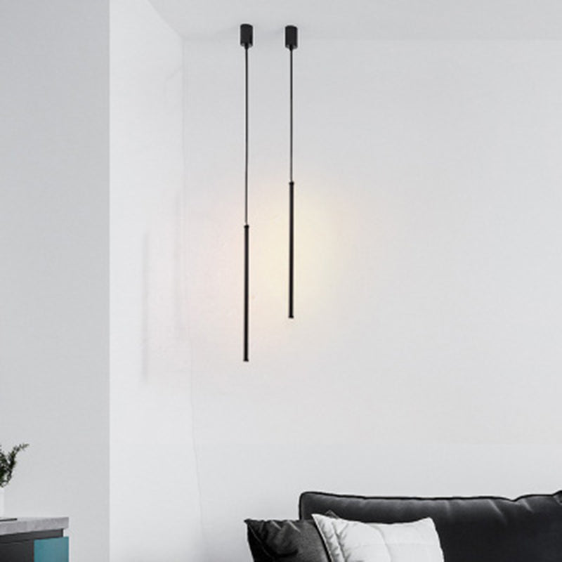 Simple Modern Style Line Shape Pendant Metal 1 Light Hanging Light in Black for Living Room Bedroom