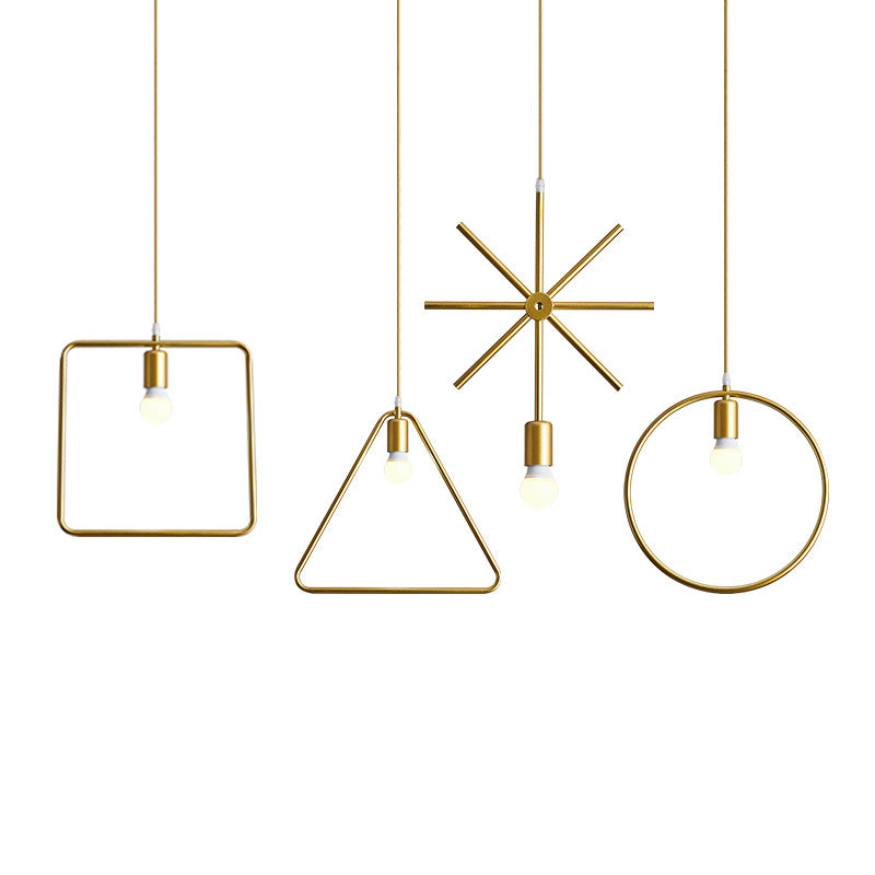 Moderna simple estilo múltiples formas colgantes de hierro 1 colgante de luz en la tienda de ropa dorada para ropa