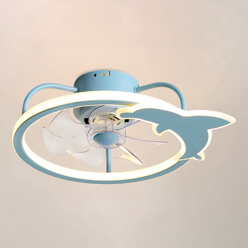 Kids Creative LED Fan Light Lacquered Iron Geometric Ceiling Fans with Acrylic Shade for Bedroom