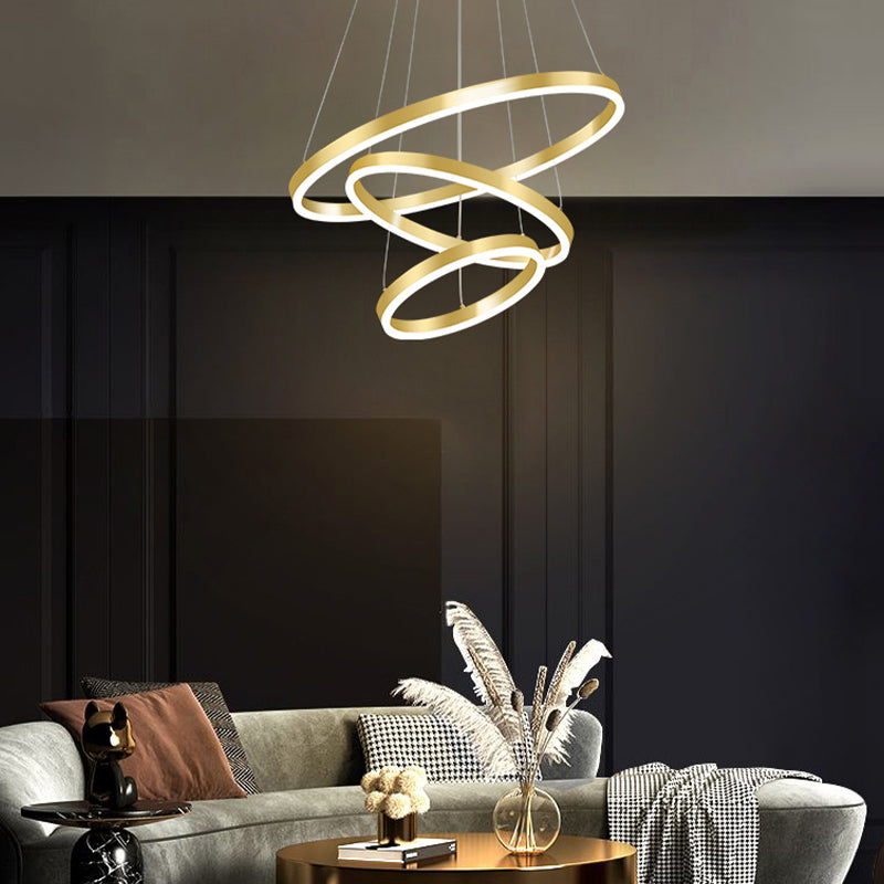 Multi-tier kroonluchter verlichtingsarmaturen Moderne ring kroonluchter lamp met witte acrylschaduw