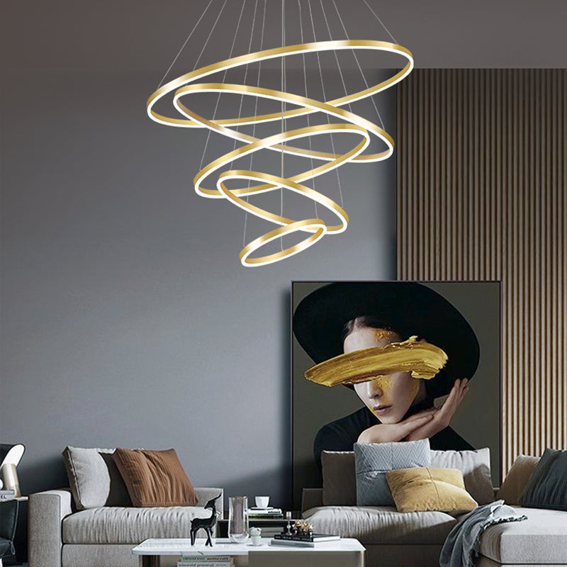 Multi-tier kroonluchter verlichtingsarmaturen Moderne ring kroonluchter lamp met witte acrylschaduw