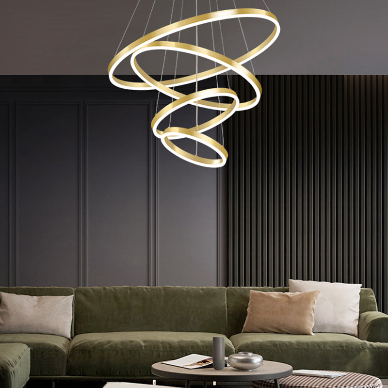 Multi-tier kroonluchter verlichtingsarmaturen Moderne ring kroonluchter lamp met witte acrylschaduw