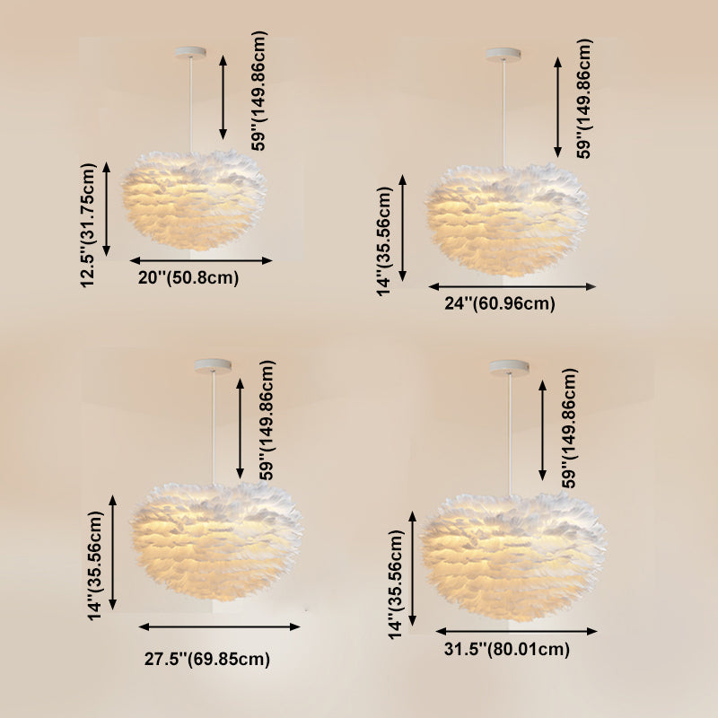 Lampada lampadinale Globe moderni lampadario a lampadario bianco multipla con tonalità di piuma