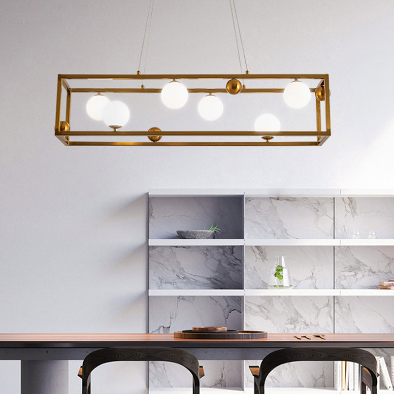 Rectangle Island Chandelier Lights Modern White Glass Pendant Lighting for Restaurant