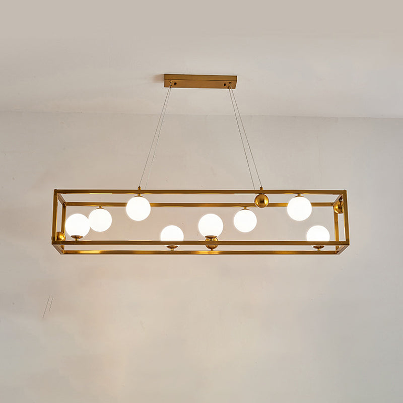 Rectangle Island Chandelier Lights Modern White Glass Pendant Lighting for Restaurant
