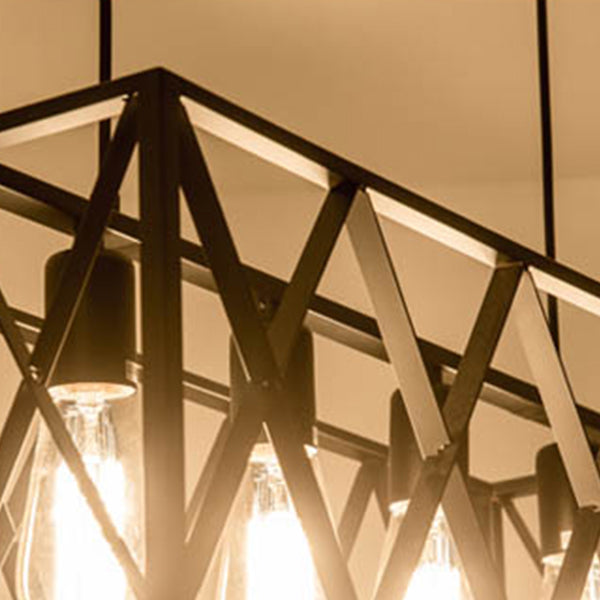 Black Cage Linear Chandelier 4/6 Lights Industrial Island Pendant Lights for Living Room