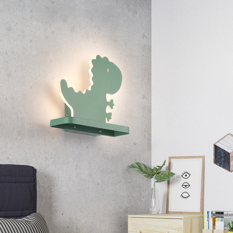 Green Dinosaur Metal Wall Sconce LED Wall Mounted Light Fixture for Child Room