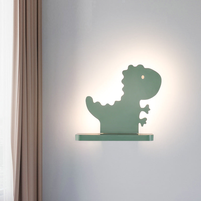Green Dinosaur Metal Wall Sconce LED Wall Mounted Light Fixture for Child Room