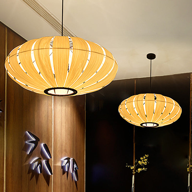 Candelier de la linterna japonesa Madera 3 cabezas de iluminación suspendida en beige