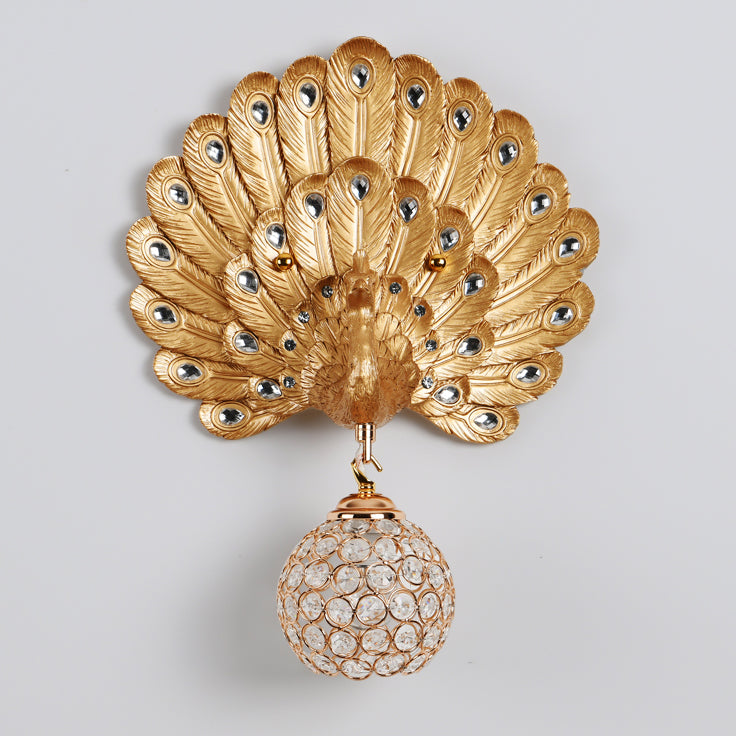 Peacock-Wandmontaglampe moderne 1-Licht-Wandleuchte mit klarem Kristallschatten