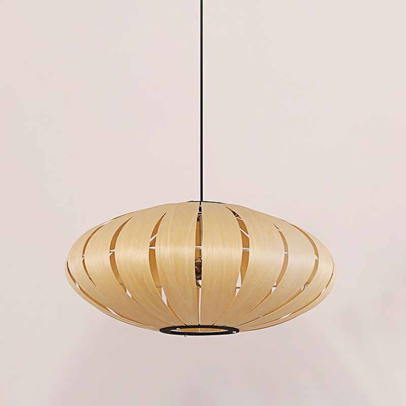 Japanese Lantern Pendant Chandelier Wood 3 Heads Suspended Lighting Fixture in Beige