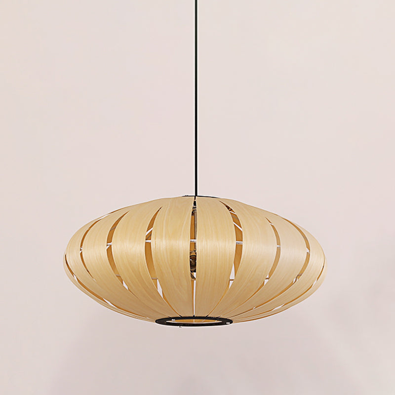 Japanese Lantern Pendant Chandelier Wood 3 Heads Suspended Lighting Fixture in Beige