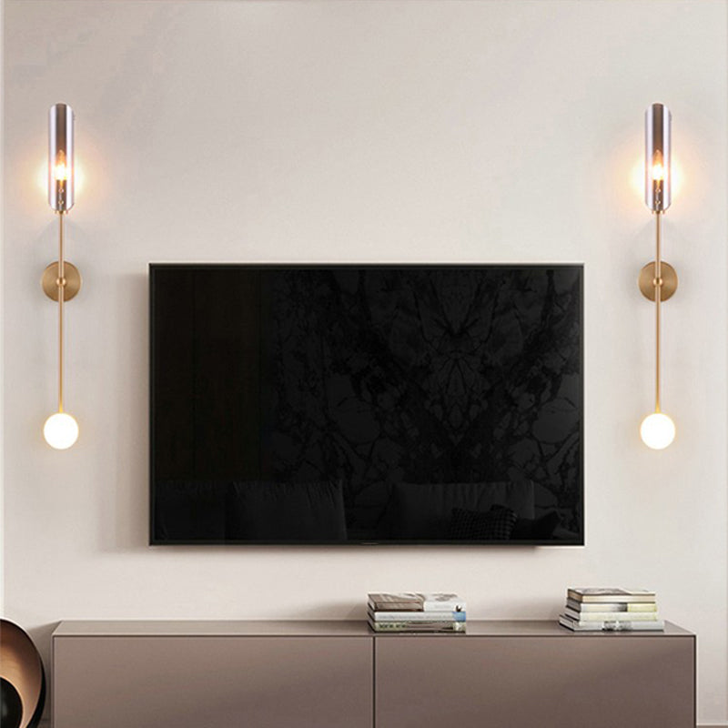 Glass Wall Lighting Contemporary 2 Lights Gold Sconce Lamp Fixture for Living Room