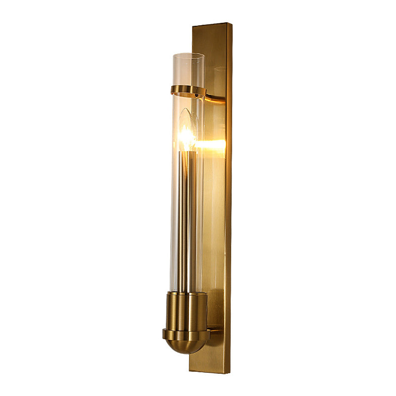 Tubular Clear Glass Wall Lighting Modernism 1 Bulb Gold Sconce Lamp Fixture for Bedroom