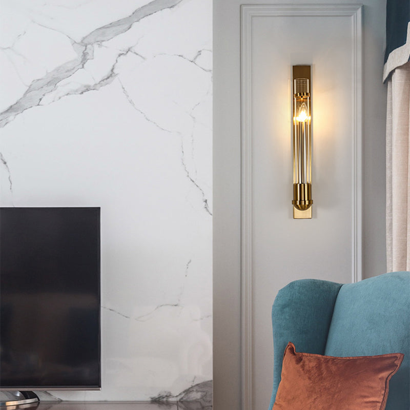 Tubular Clear Glass Wall Lighting Modernism 1 Bulb Gold Sconce Lamp Fixture for Bedroom