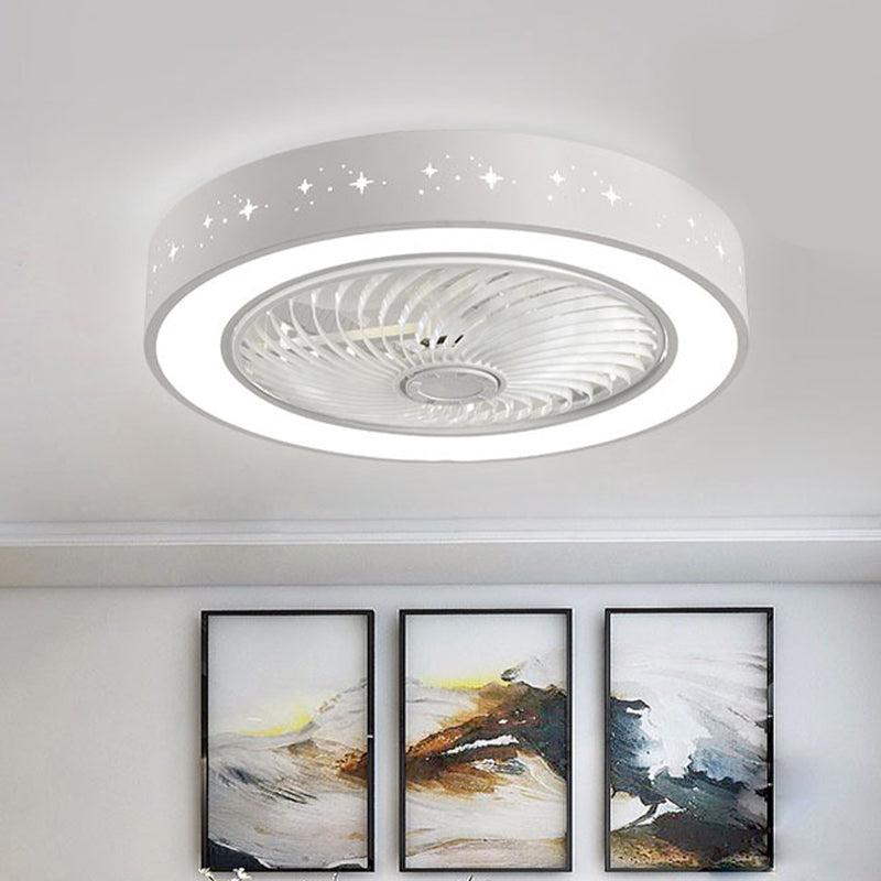 Tel-outs White Round Fan Light LED Contemporary Metal Semi Flush Soffio Light
