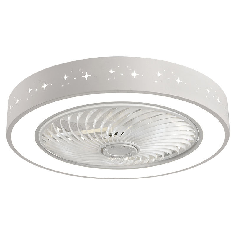 Tel-outs White Round Fan Light LED Contemporary Metal Semi Flush Soffio Light
