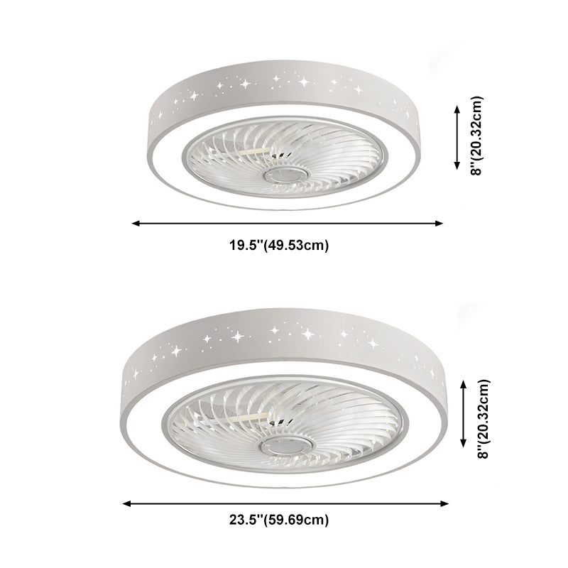 Tel-outs White Round Fan Light LED Contemporary Metal Semi Flush Soffio Light
