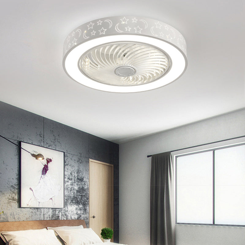Tel-outs White Round Fan Light LED Contemporary Metal Semi Flush Soffio Light