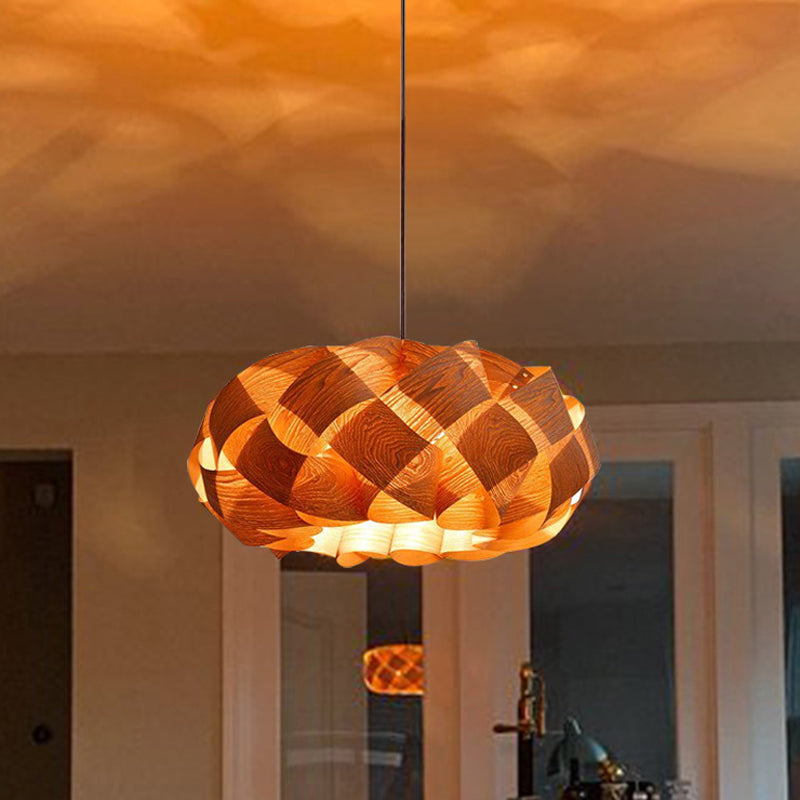 Japanische abgerundete Trommeldedecke hell Holz 1 Kopfhängeln Beleuchtung in Beige