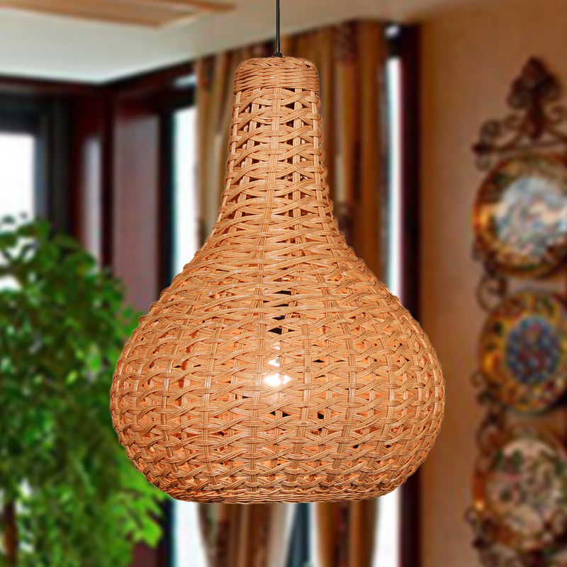 1 cabeza de trabajo colgante de trabajo a mano Rattan japonés de iluminación suspendida en beige