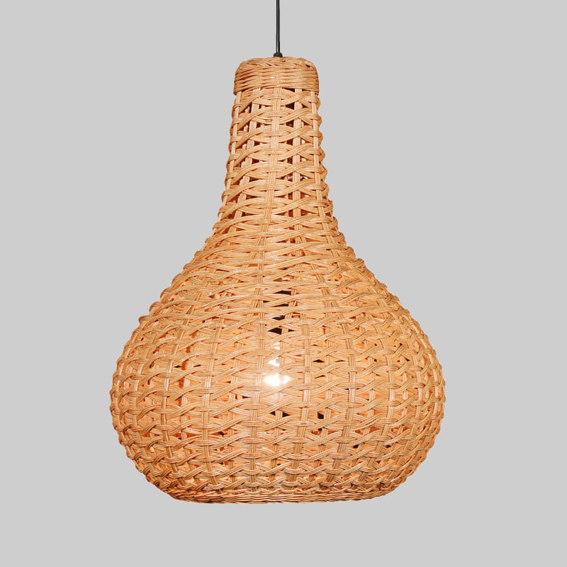 1 cabeza de trabajo colgante de trabajo a mano Rattan japonés de iluminación suspendida en beige