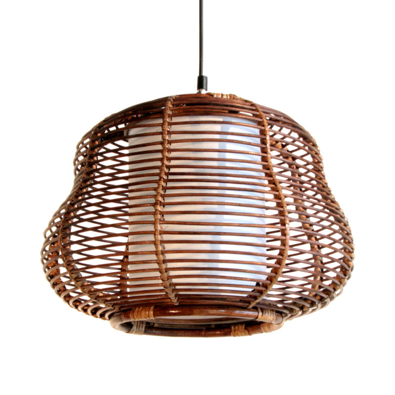 Pendentif gourde marron Asia 1 bambou bambou plafonnier plafond avec teinte tubulaire blanche intérieure