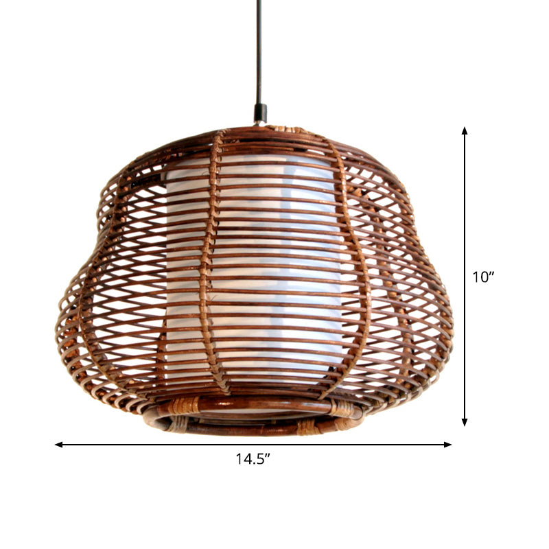 Pendentif gourde marron Asia 1 bambou bambou plafonnier plafond avec teinte tubulaire blanche intérieure