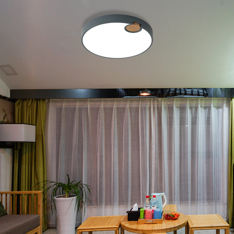 Grijs afgerond inbouwarmatuur Scandinavisch acryl 12"/16"/19,5" W LED-plafondlamp met houtdeco, warm/wit/neutraal (3500 - 4099 K) licht