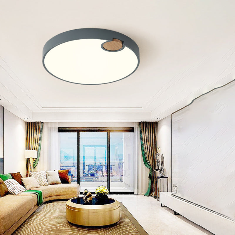 Grijs afgerond inbouwarmatuur Scandinavisch acryl 12"/16"/19,5" W LED-plafondlamp met houtdeco, warm/wit/neutraal (3500 - 4099 K) licht