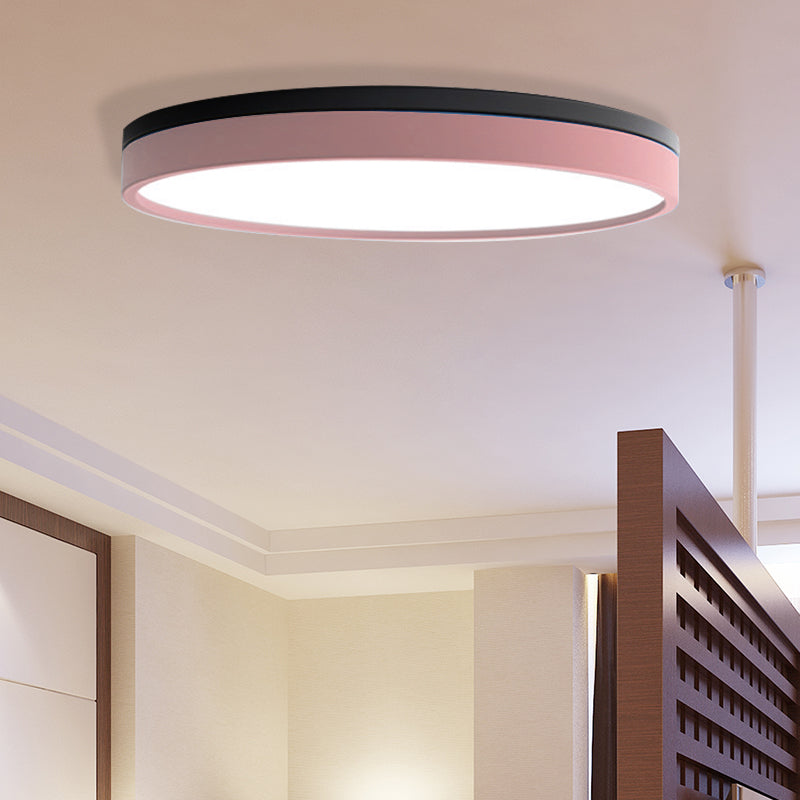 Nordic Tambour Iron Flush Mount 12/16/19.5 Inch Dia LED Ceiling Lighting Fixture in White Light, White/Pink/Yellow