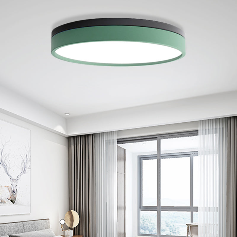 Nordic Tambour Iron Flush Mount 12/16/19.5 Inch Dia LED Ceiling Lighting Fixture in White Light, White/Pink/Yellow
