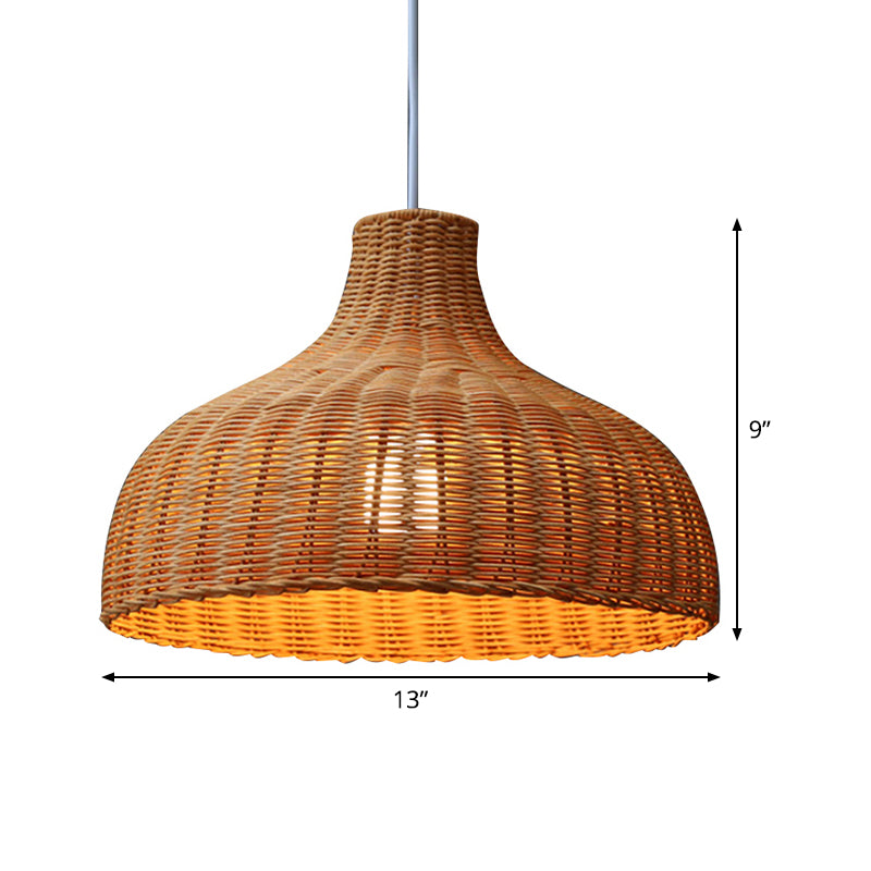 Lámpara colgante de cúpula china Rattan 1 Bulbo de techo Luz de techo en naranja para restaurante