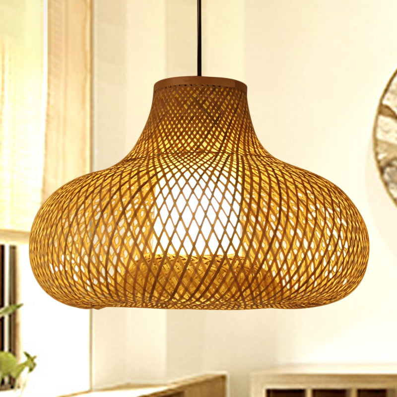 Bamboo Handwoven Pendant Lighting Japanese 1 Head Ceiling Suspension Lamp in Flaxen