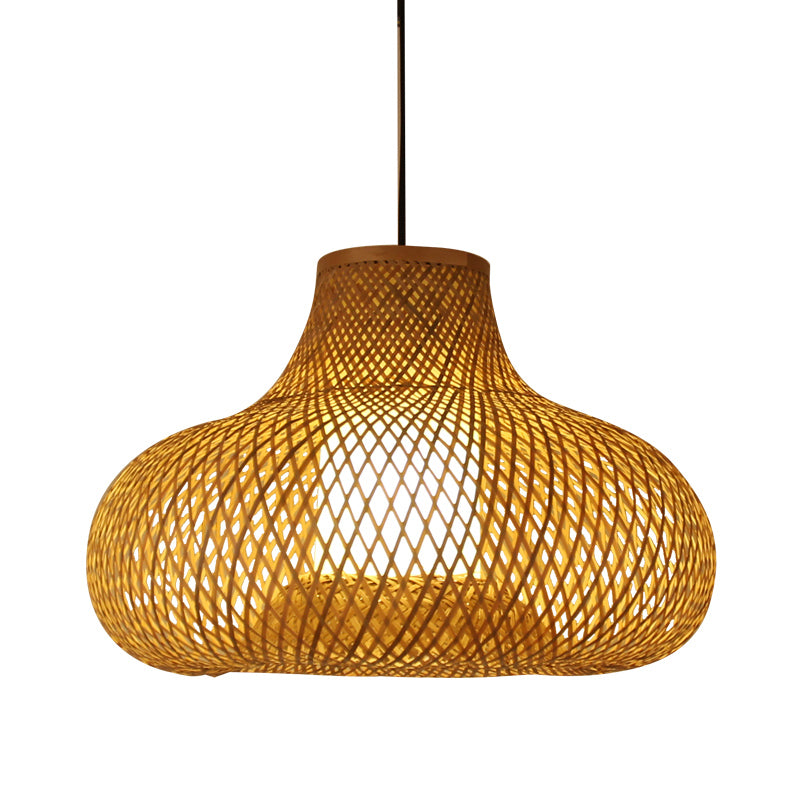 Bamboo Handwoven Pendant Lighting Japanese 1 Head Ceiling Suspension Lamp in Flaxen