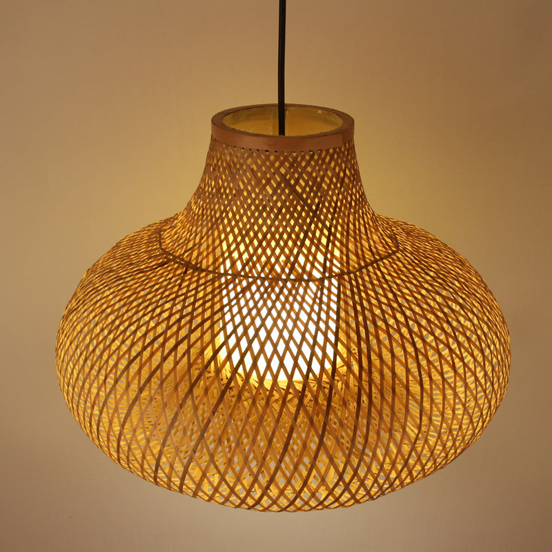 Bamboo Handwoven Pendant Lighting Japanese 1 Head Ceiling Suspension Lamp in Flaxen