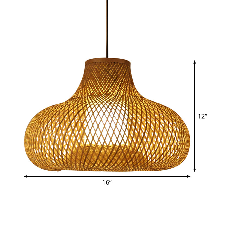 Bamboo Handwoven Pendant Lighting Japanese 1 Head Ceiling Suspension Lamp in Flaxen