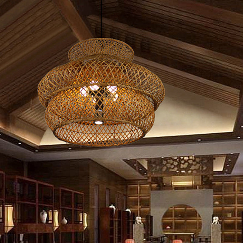 6 teste larghe il lampadario soffitto a soffitto asiatico in bambù sospeso a sospensione in marrone