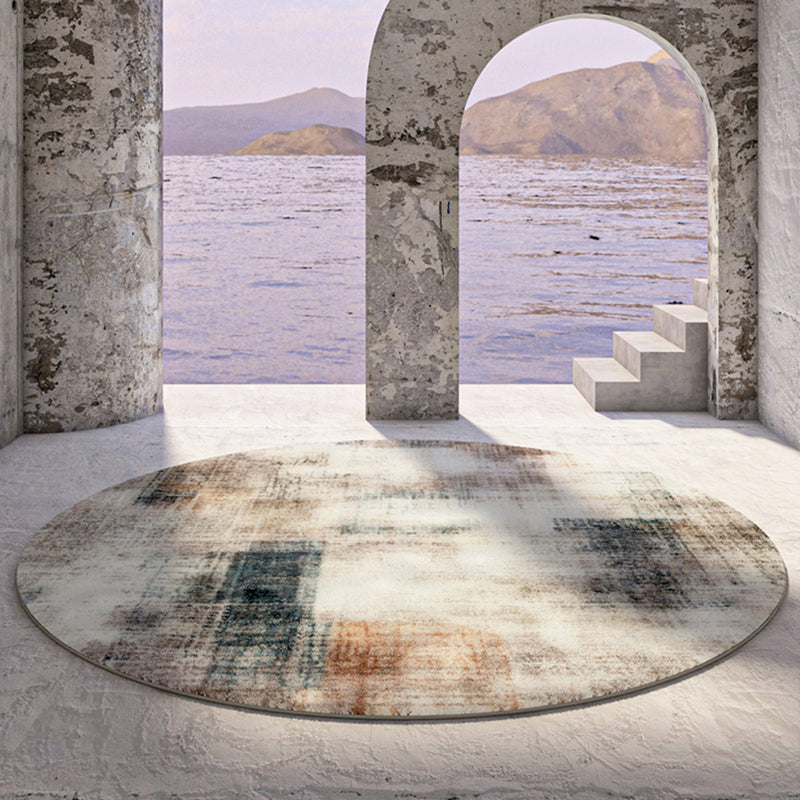 Fancy Modern Area Rug Beige Tie-Dye Pattern Polyester Area Carpet Non-Slip Rug for Living Room