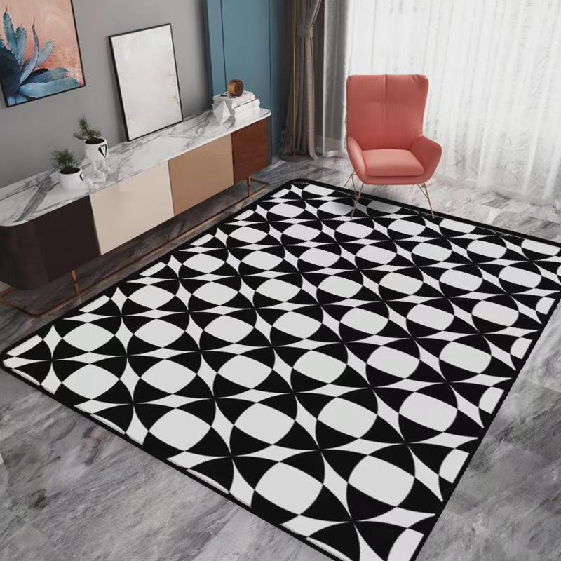 Black Modern Rug Polyester Graphic Rug Non-Slip Backing Area Rug for Living Room