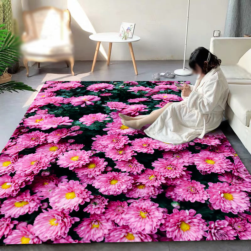 Chic Floral Pattern Area Carpet Pink Modern Area Rug Polyster Non-Slip Rug for Living Room