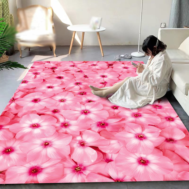Chic Floral Pattern Area Carpet Pink Modern Area Rug Polyster Non-Slip Rug for Living Room