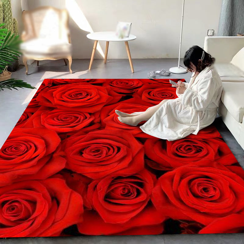 Chic Floral Pattern Area Carpet Pink Modern Area Rug Polyster Non-Slip Rug for Living Room