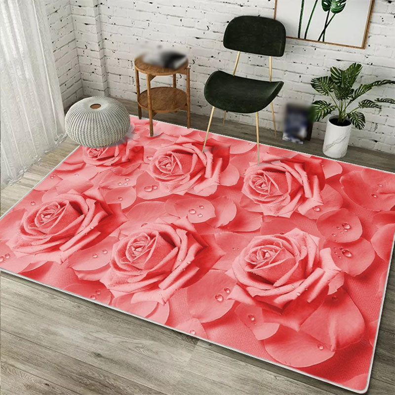 Blue Floral Pattern Rug Modern Polyester Area Carpet Anti-Slip Washable Rug for Home Decor
