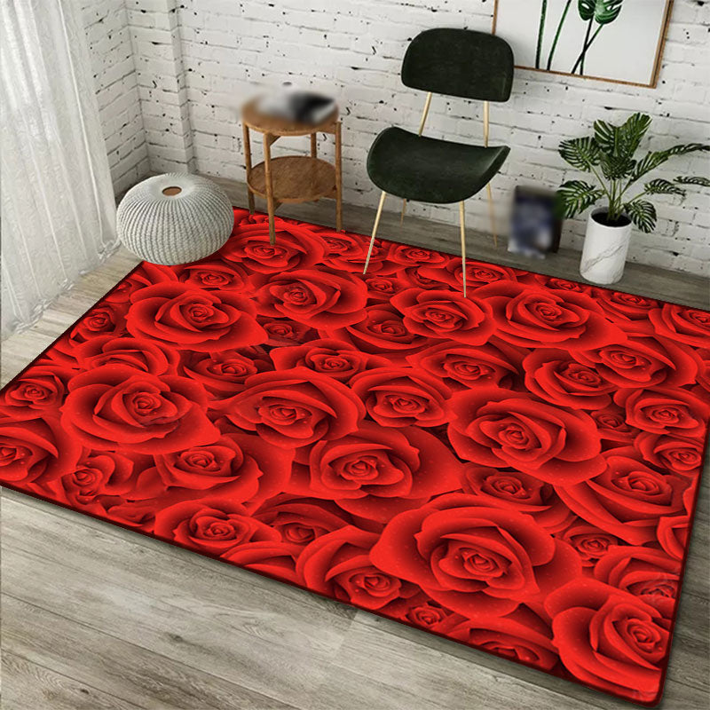 Blue Floral Pattern Rug Modern Polyester Area Carpet Anti-Slip Washable Rug for Home Decor