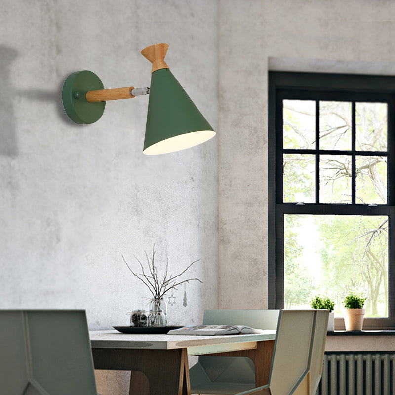 Metal Cone Shade Wall Light Nordic Style Rotatable 1 Light Bedside Reading Light in Blue/Green/Grey/White